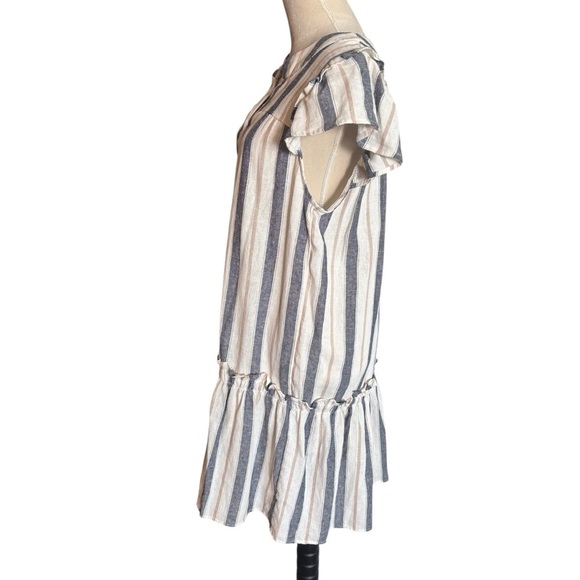 Cynthia Rowley Linen Striped Button Front Ruffle Dress Medium Resortwear Summer - Picture 3 of 12